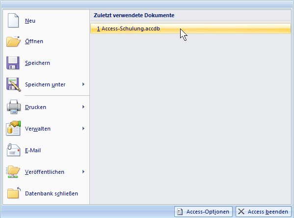 Datenbank öffnen Datenbank öffnen