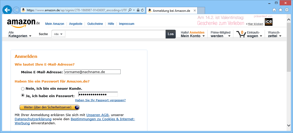 E-Commerce einloggen