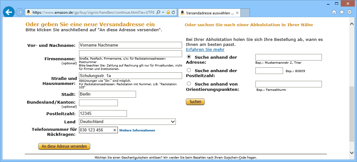 E-Commerce persönliche Daten