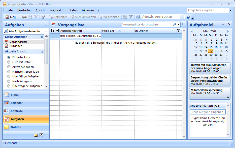Outlook 2007 Aufgabenfenster Outlook 2007 Aufgabenfenster