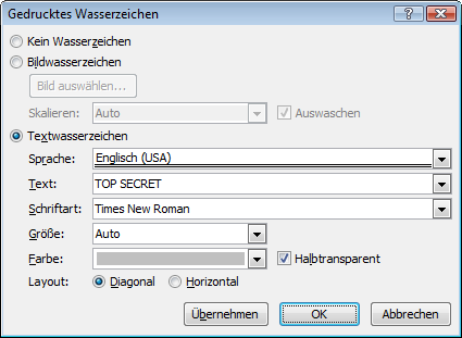 Wasserzeichen definieren Wasserzeichen definieren