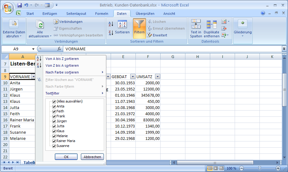 Excel 2007 Autofilter Excel 2007 Autofilter