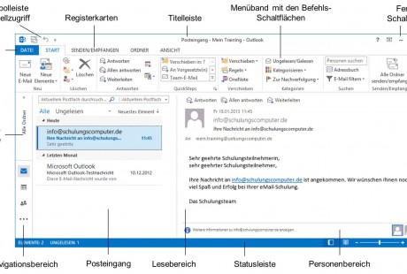Schulungsunterlage Microsoft Outlook 2013 Bildschirm