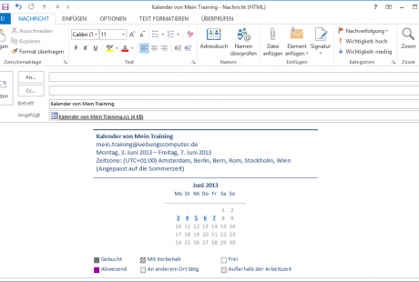 Schulungsunterlage Microsoft Outlook 2013 Kalender per E-Mail