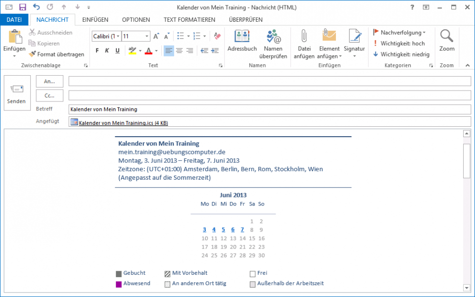 Schulungsunterlage Microsoft Outlook 2013 Kalender per E-Mail