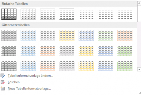Schulungsunterlage Microsoft Word 2013 Katalog Tabellenformatvorlagen