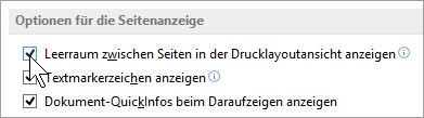 Seitenlayout Leeräume Optionen