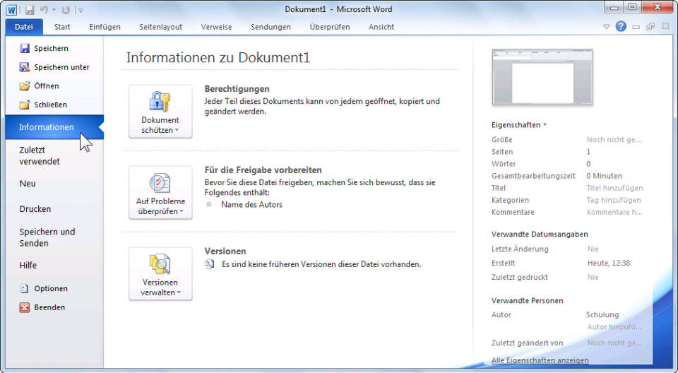 Office 2010 Datei-Menü