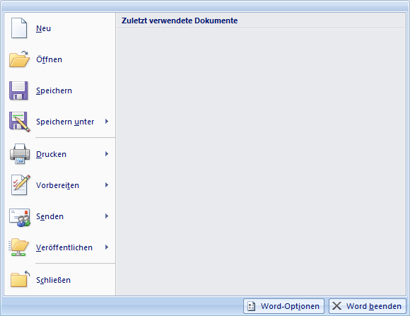 Das Datei-Menü Office 2007 Datei Menü