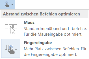 Symbolleiste für den Schnellzugriff Fingereingabemodus