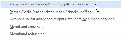 Symbolleiste für den Schnellzugriff Kontextmenü