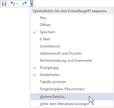 Symbolleiste für den Schnellzugriff anpassen