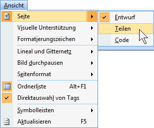 Ansicht-Menü Ansicht-Menü