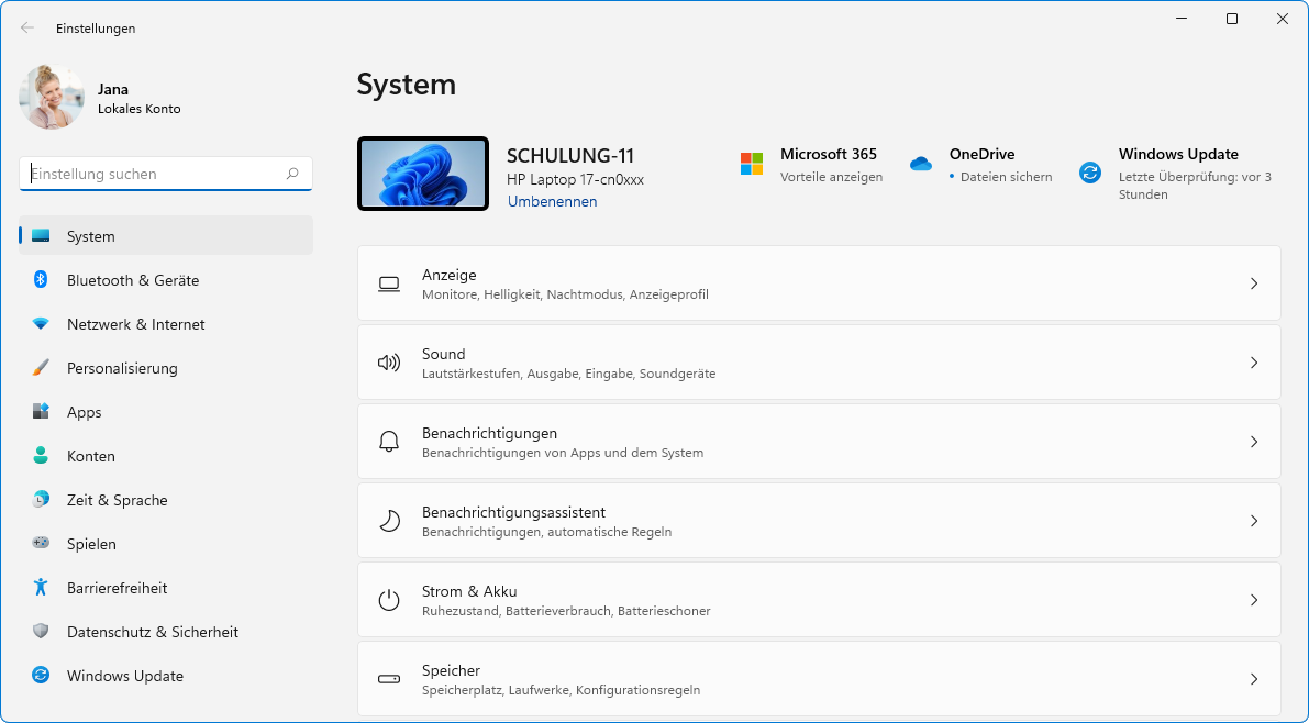 Die Windows 11-App Einstellungen mit der Kategorie System 