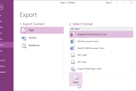 OneNote 2016 Grundlagen Englisch export