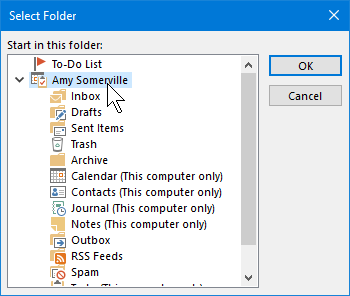 Outlook 2016 Grundlagen Englisch select folder